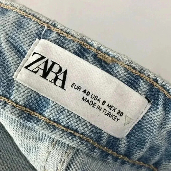 Zara Light Blue Wash High Rise Straight Leg Mom Jeans 8 - Picture 4 of 4